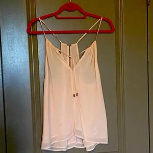 Blush tie front tank top with slit in the back
